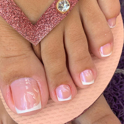Blush French press-on toenails