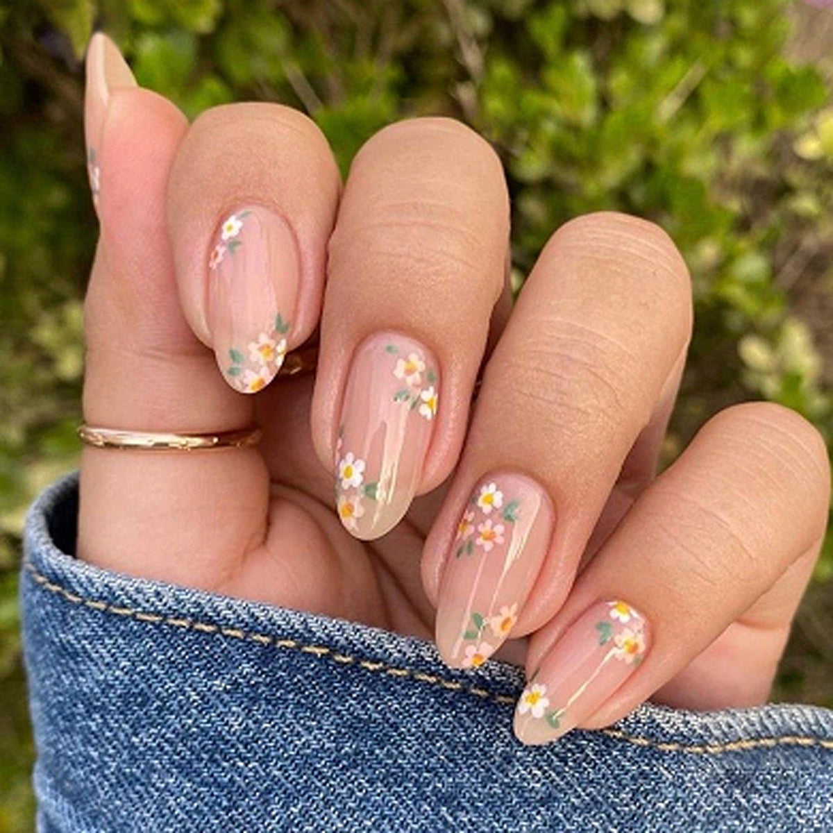Spring Meadow floral almond press-on nails