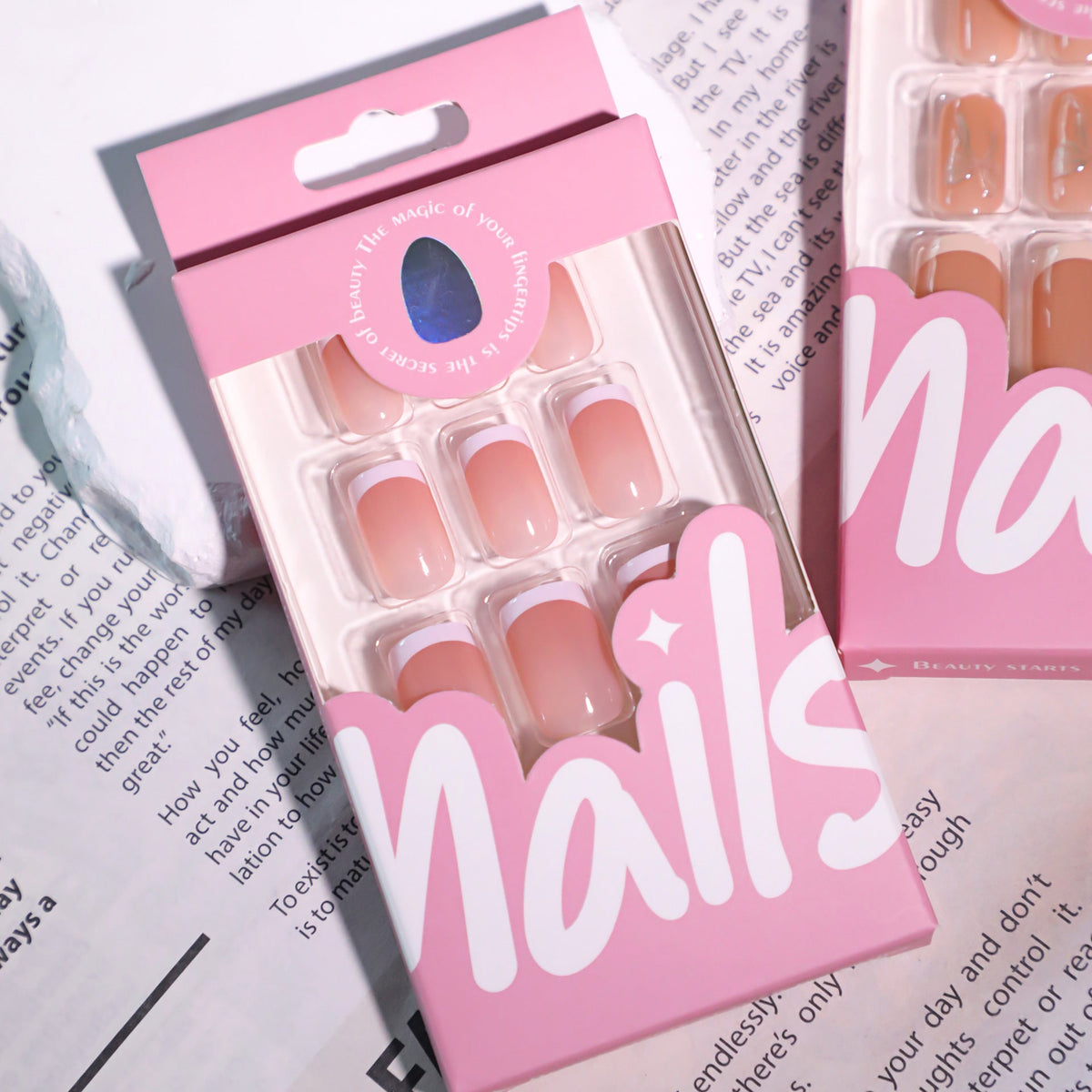 White Burst French short square press-on nails, alternate view 4