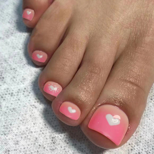 Blush Heart Fade short press-on toenails