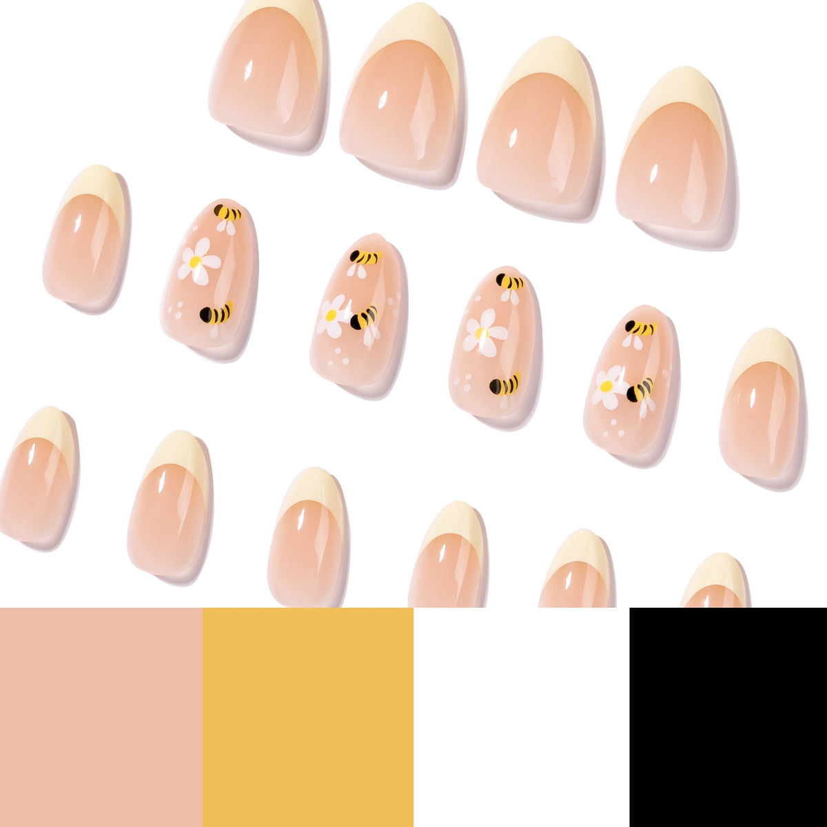 Honey Daisy spring floral and bee press-on nails