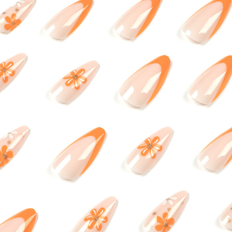 Orange Blossom French floral press-on nails