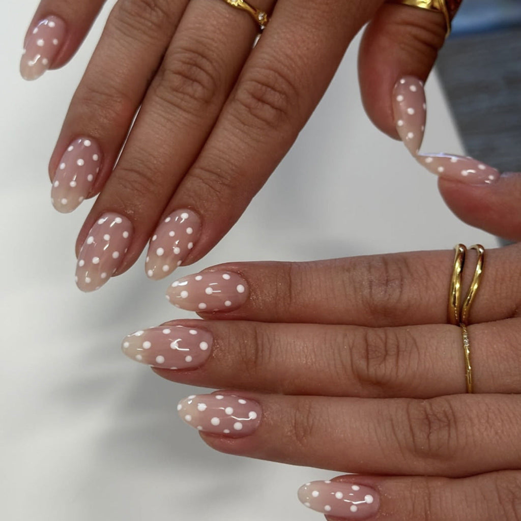 White Dot Almond short press-on nails