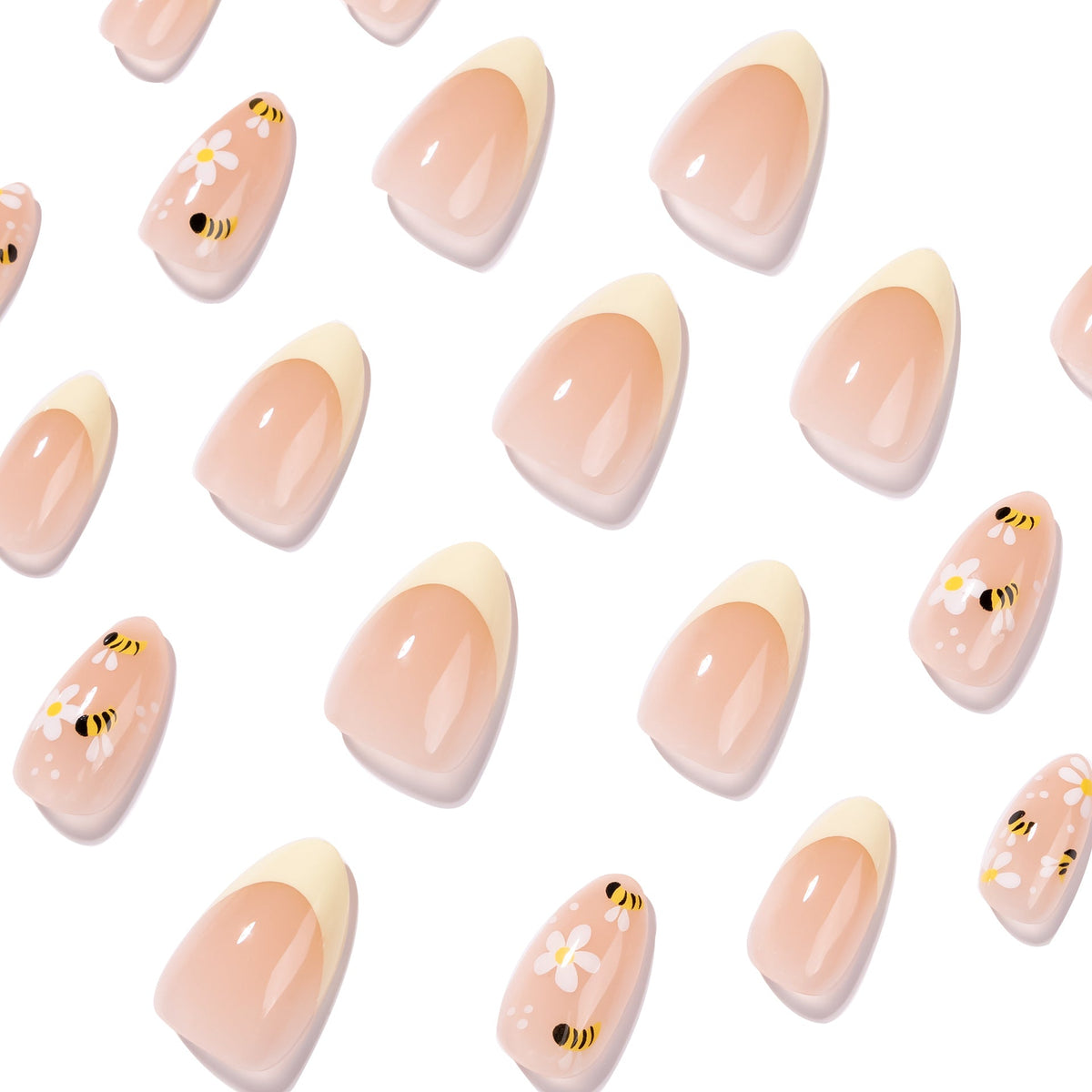 Honey Daisy French oval press-on nails