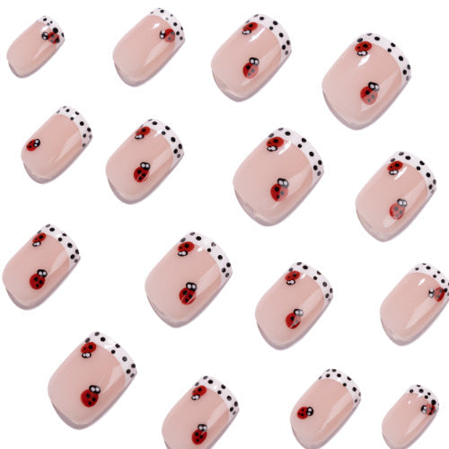 Ladybug French short square polka dot press-on nails