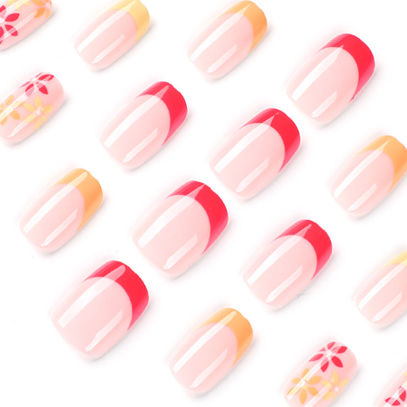 Tricolor Blossom French floral press-on nails, alternate view 3