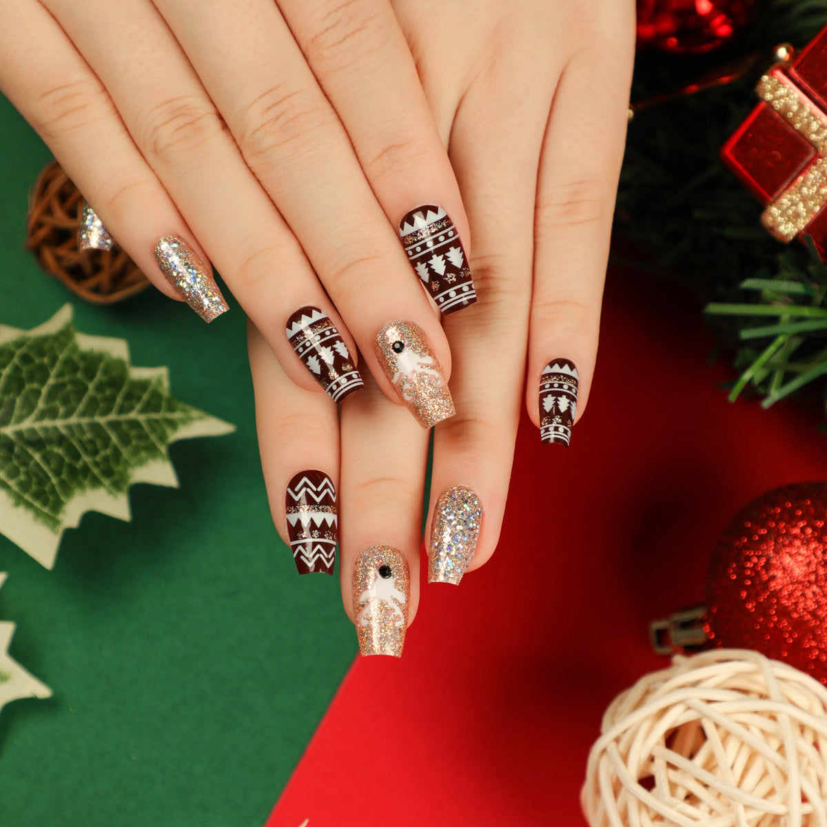 Holiday Reindeer Ballet Christmas press-on nails