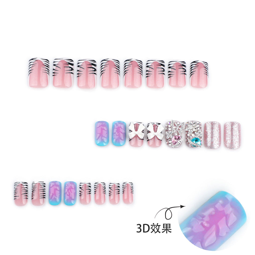 Zebra Flash French short square press-on nails, alternate view 2