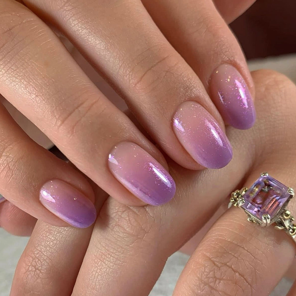 Lavender Fade French short round press-on nails