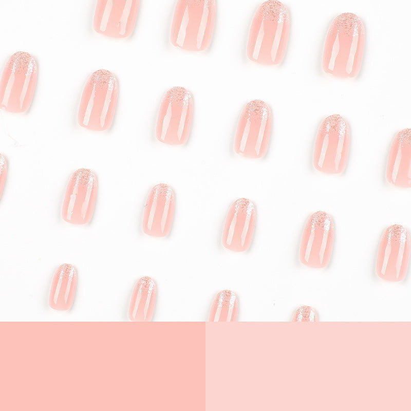 Glitter French short oval press-on nails