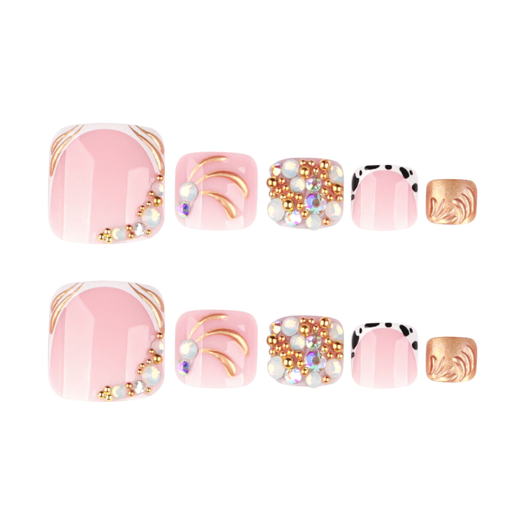 Nude Gold Rhinestone press-on toenails