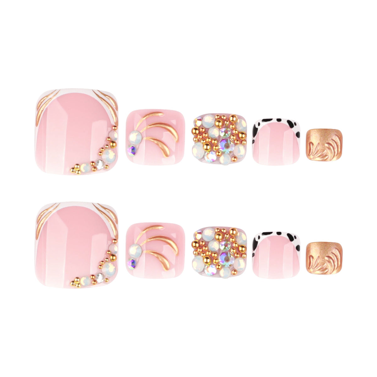 Nude Gold Rhinestone press-on toenails