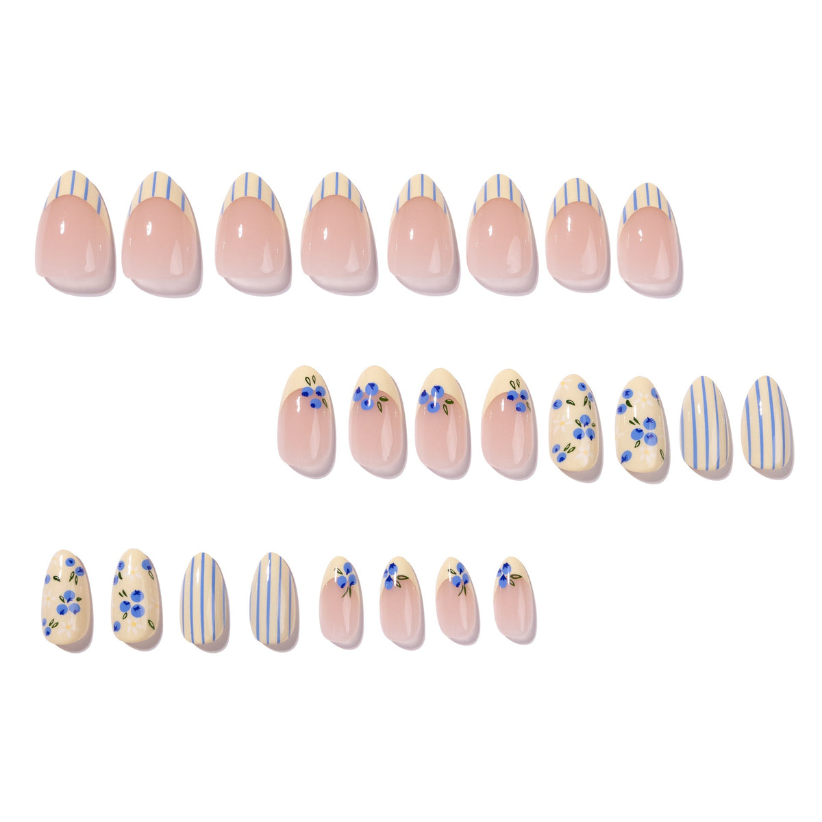 Blueberry Blossom French oval press-on nails