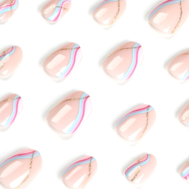 Pastel Wave Gold short press-on nails