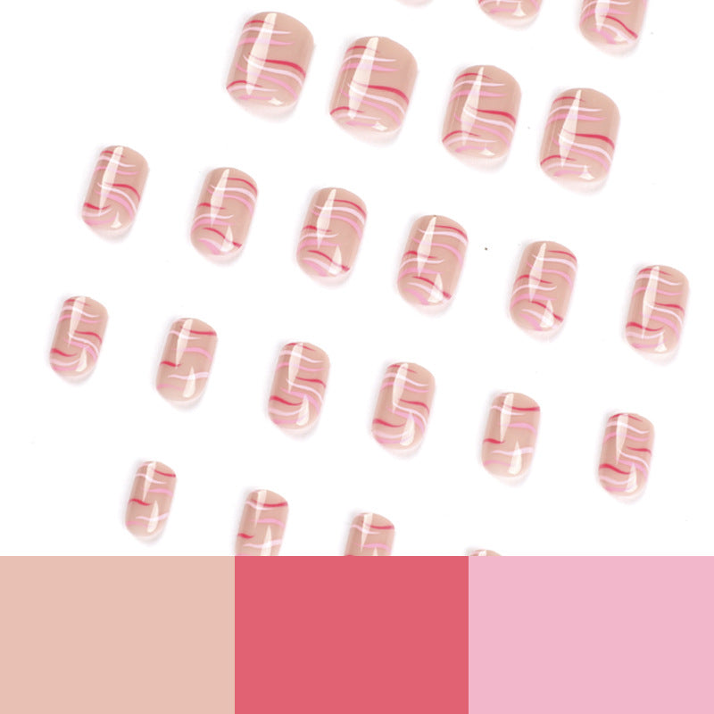 Pink Red Ripple short press-on nails