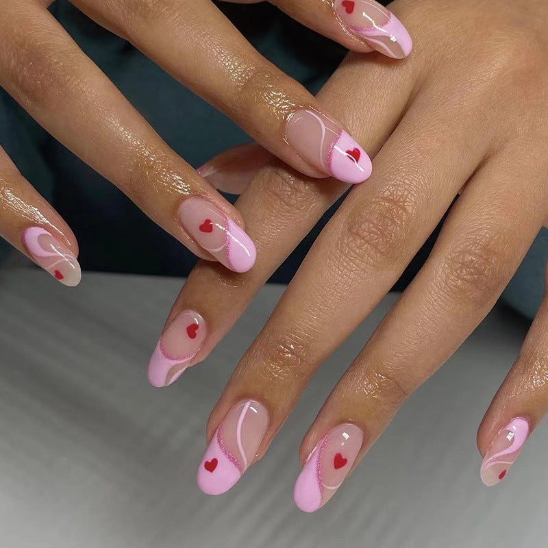 Sweetheart Swirl pink and red heart press-on nails