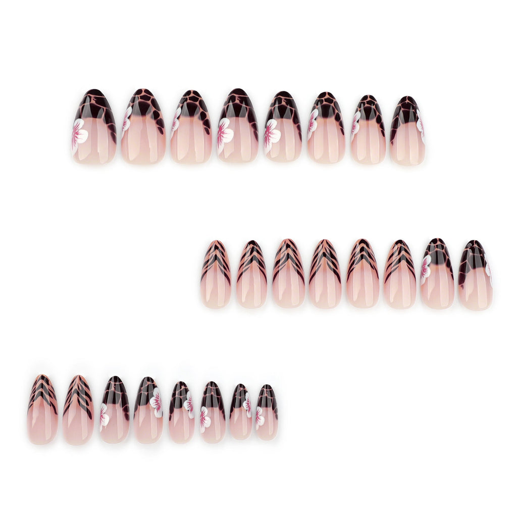 Leopard Blossom French short press-on nails