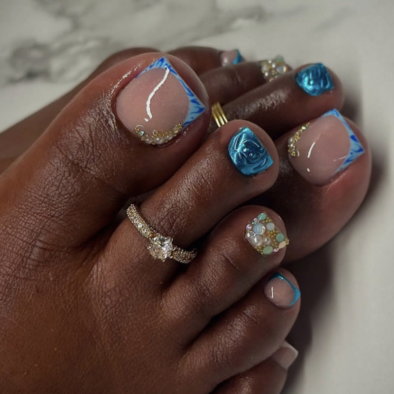 Nude Gold Rhinestone press-on toenails