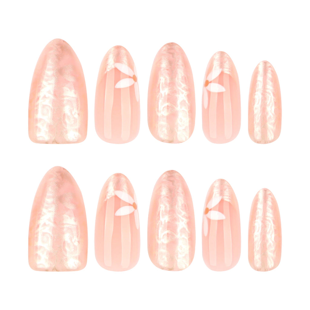 White Summer Blossom almond press-on nails, alternate view 5