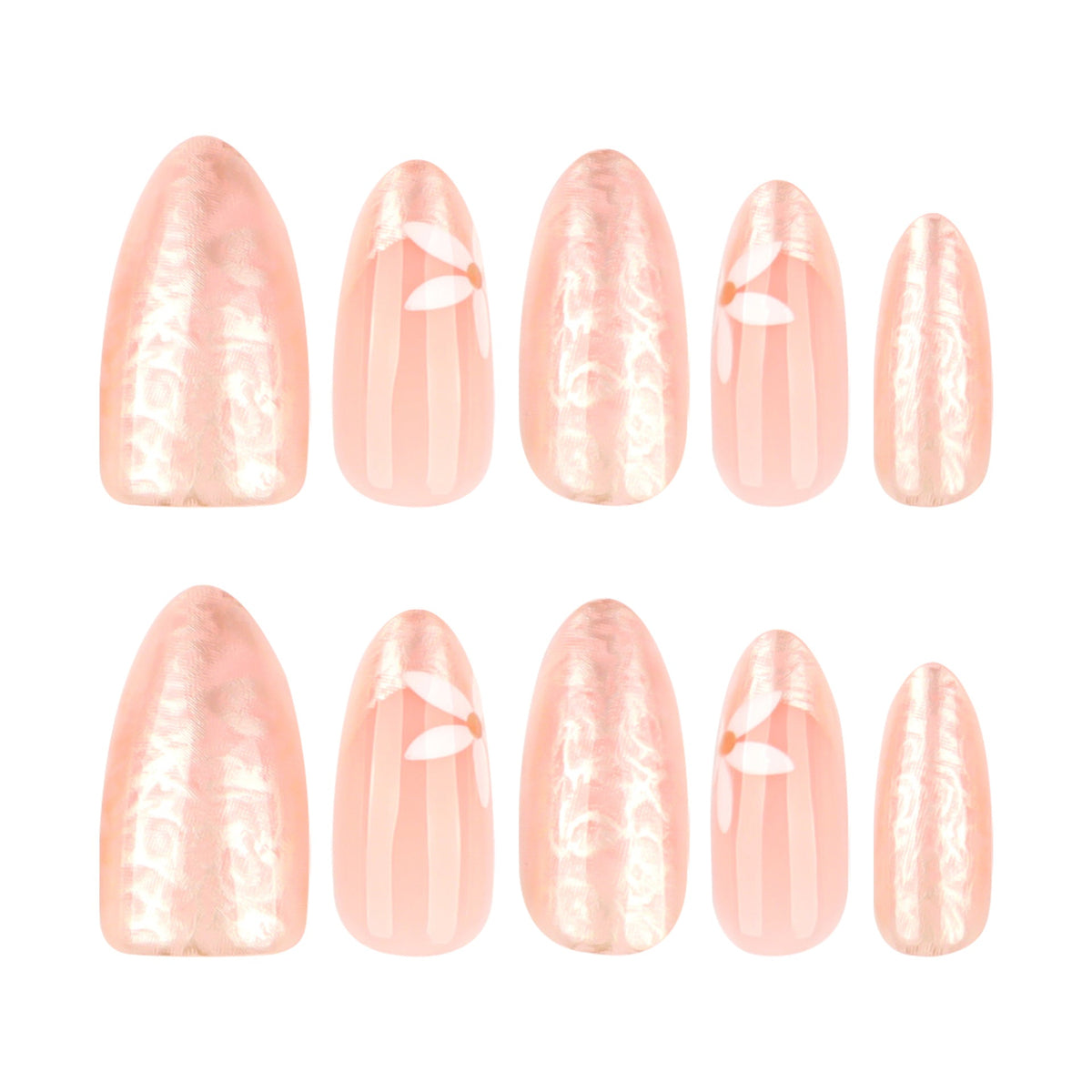 White Summer Blossom almond press-on nails, alternate view 5