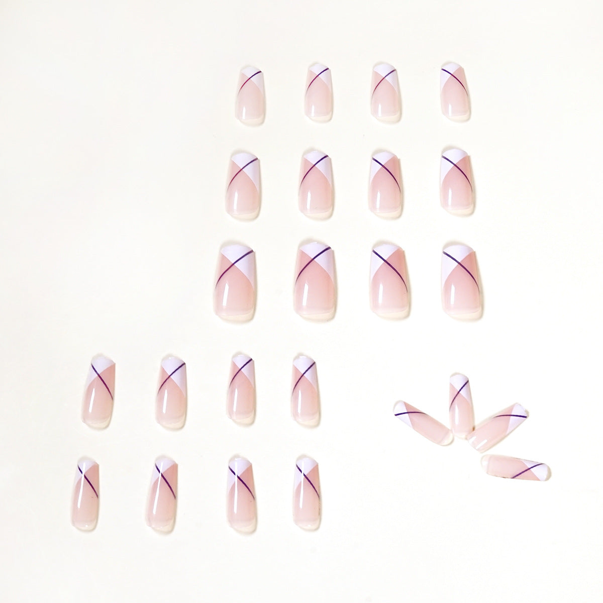 Oblique French Nude medium-long square press-on nails