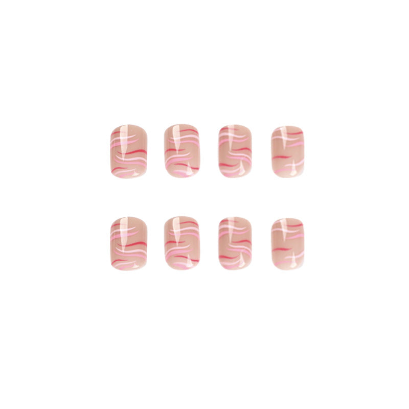 Pink Red Ripple short press-on nails