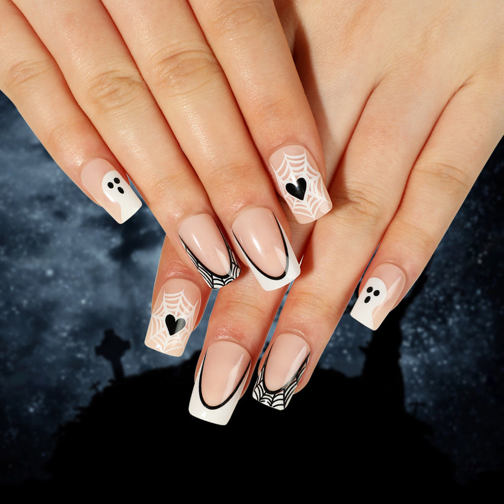 Ghost French short square Halloween press-on nails
