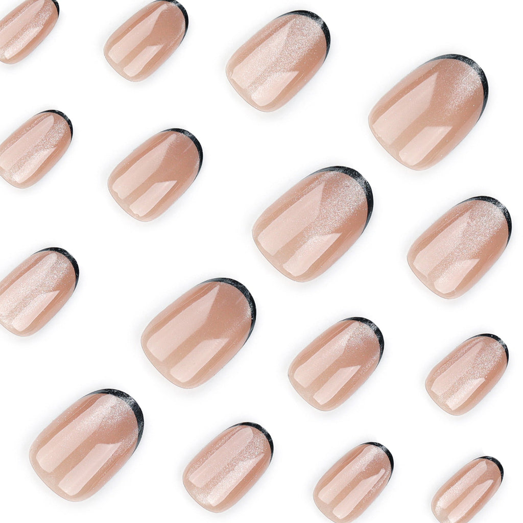 Cocoa Cat Eye French short press-on nails