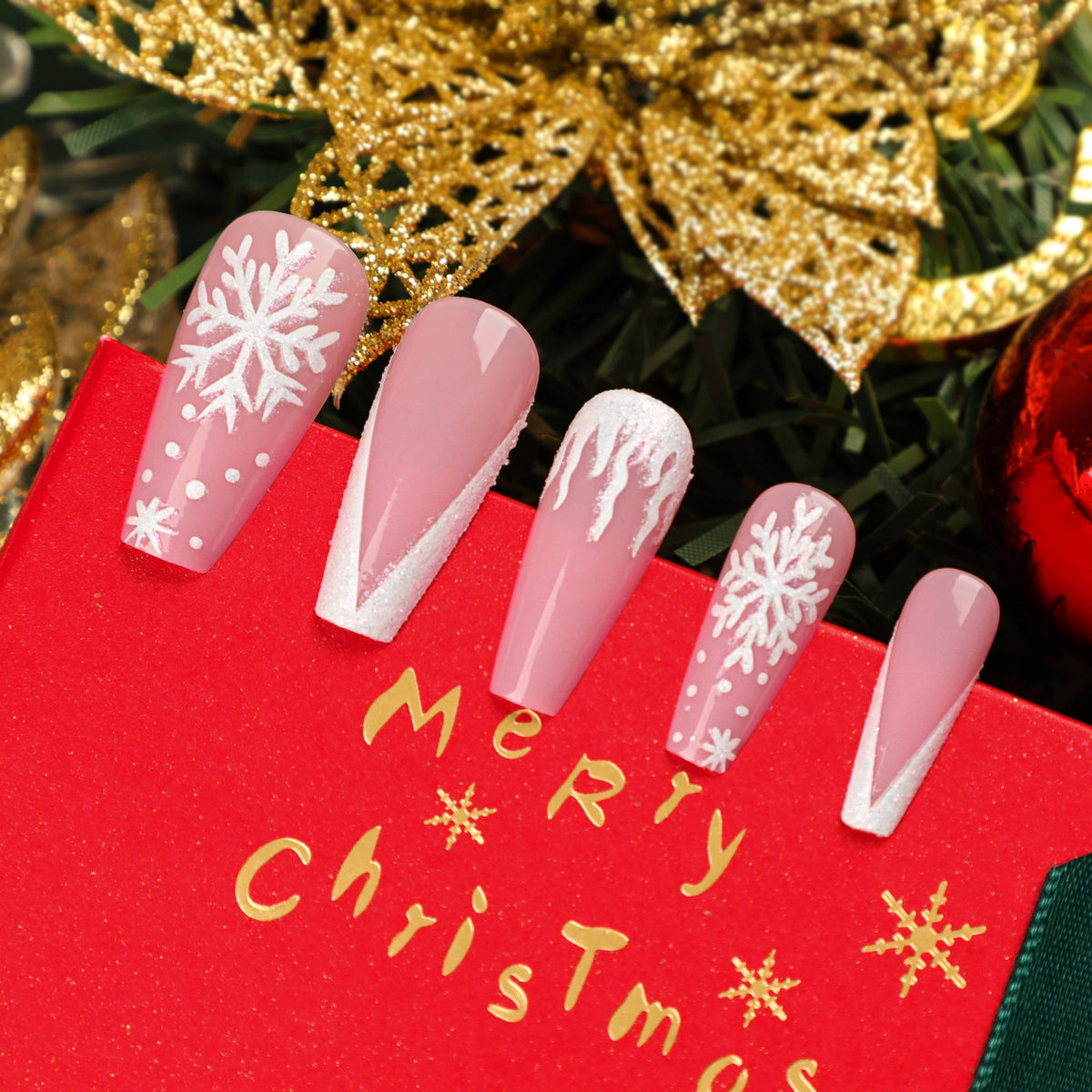 Snowflake Noel Christmas press-on nails