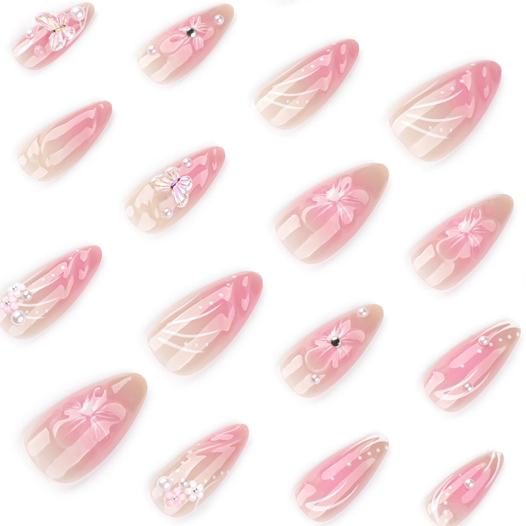 Blush Blossom Almond 3D short press-on nails