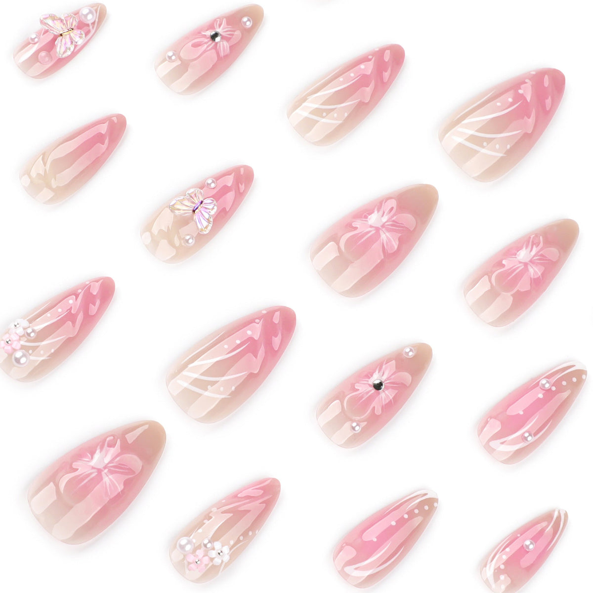 Blush Blossom Almond 3D short press-on nails