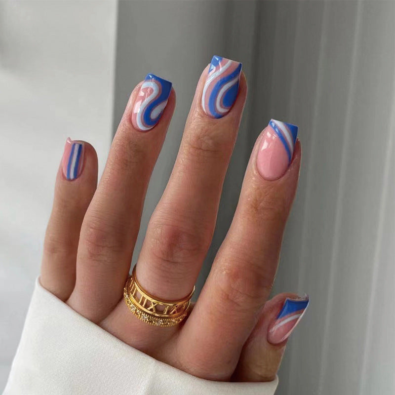 Blue Wave French short press-on nails