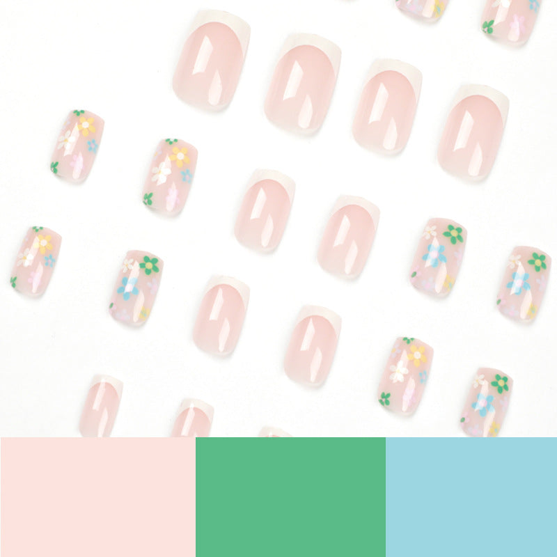Multicolor Floral French press-on nails
