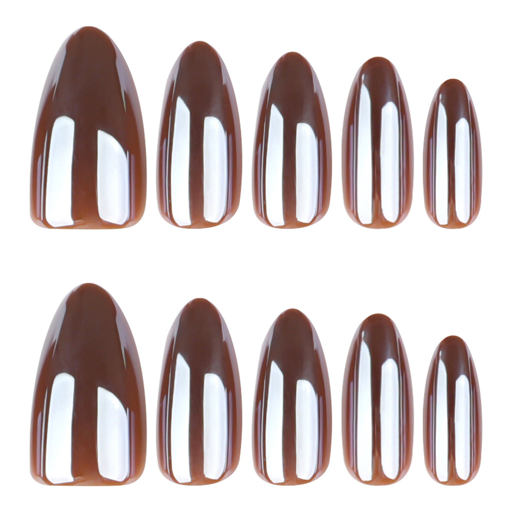 Cocoa Minimal solid brown short almond 30-piece press-on nail set