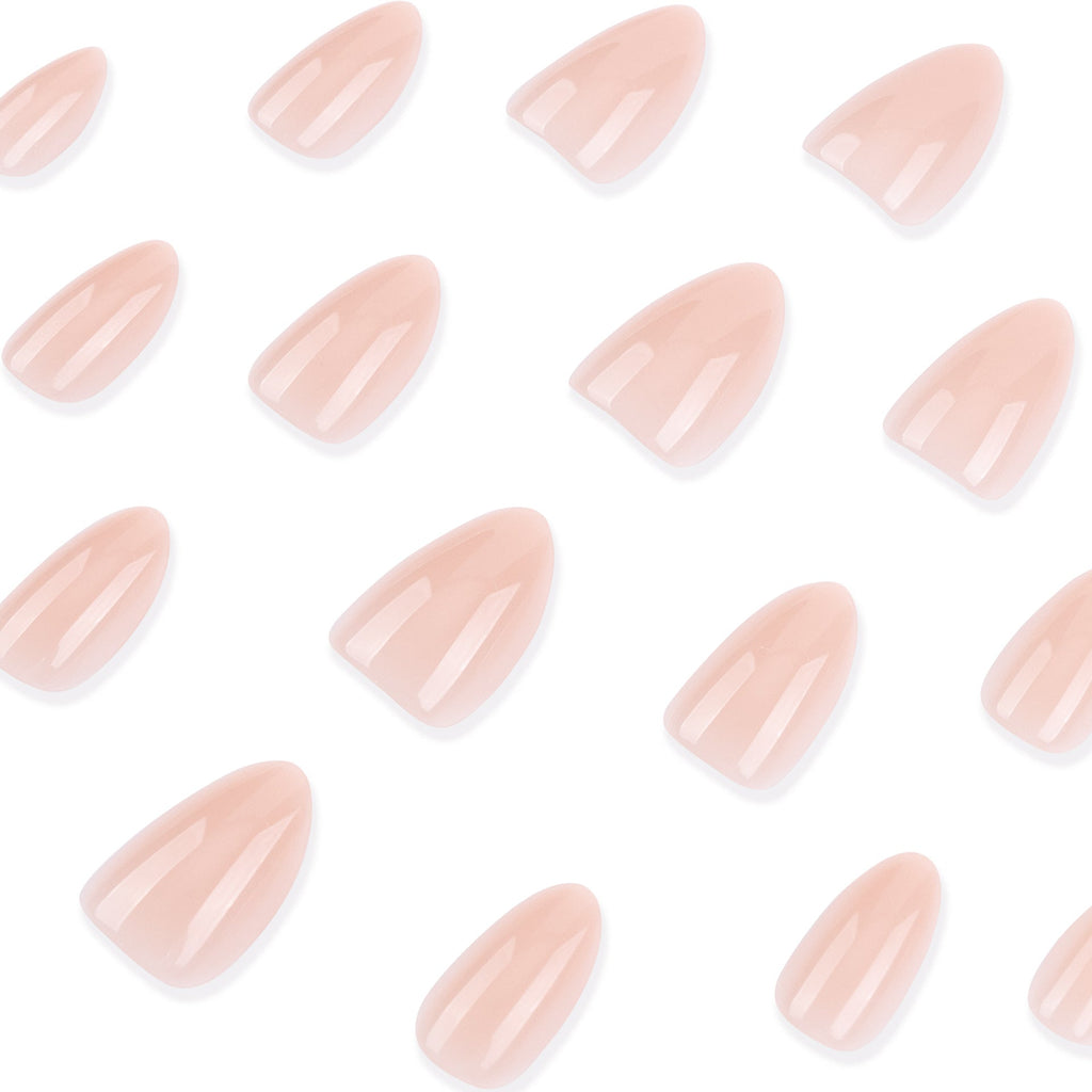 Natural Nude Almond glossy press-on nails