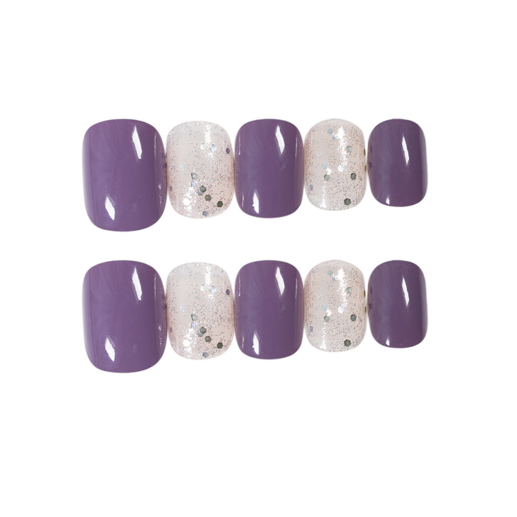 Rattan Purple Glitter short press-on nails