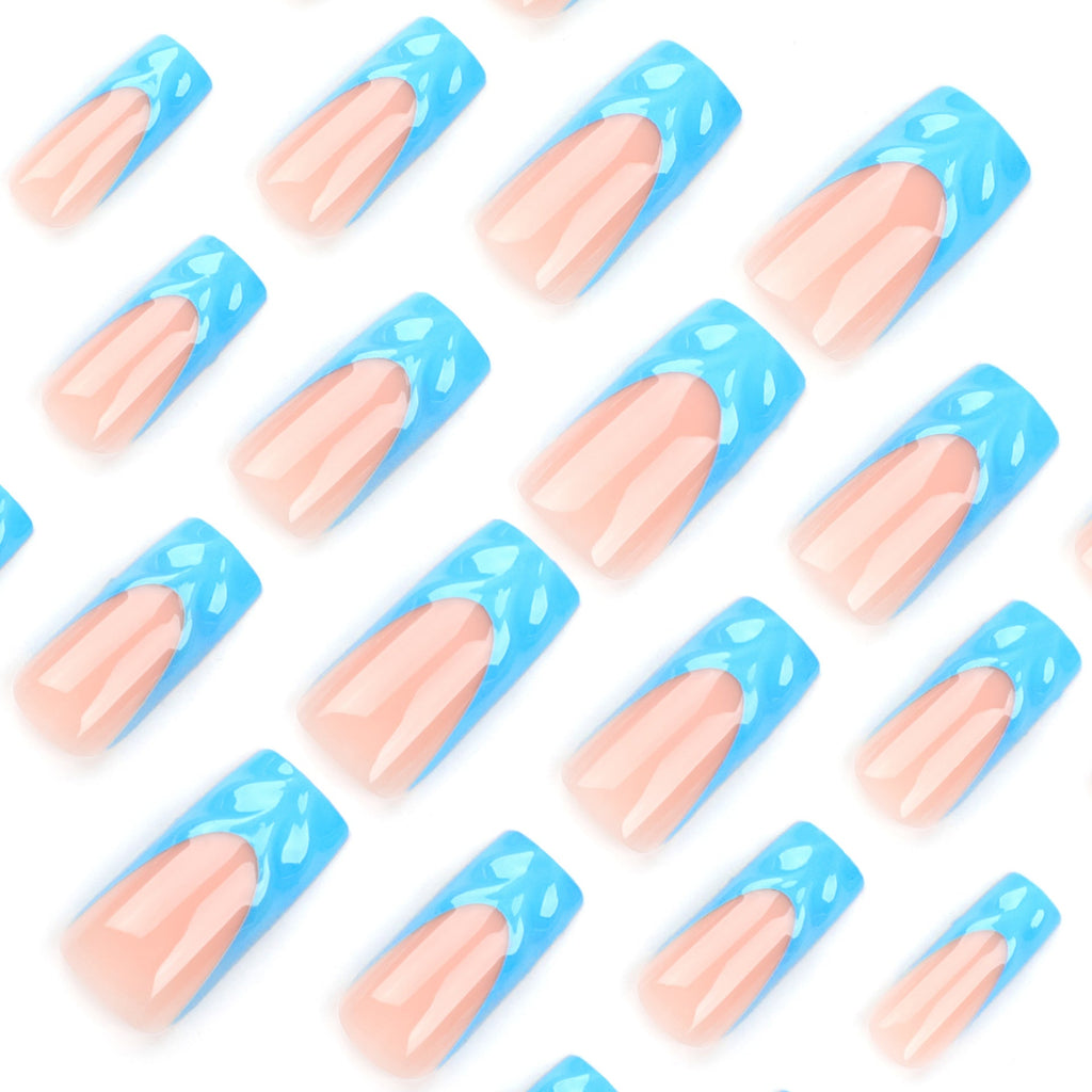 Blue Sculpted French 3D press-on nails