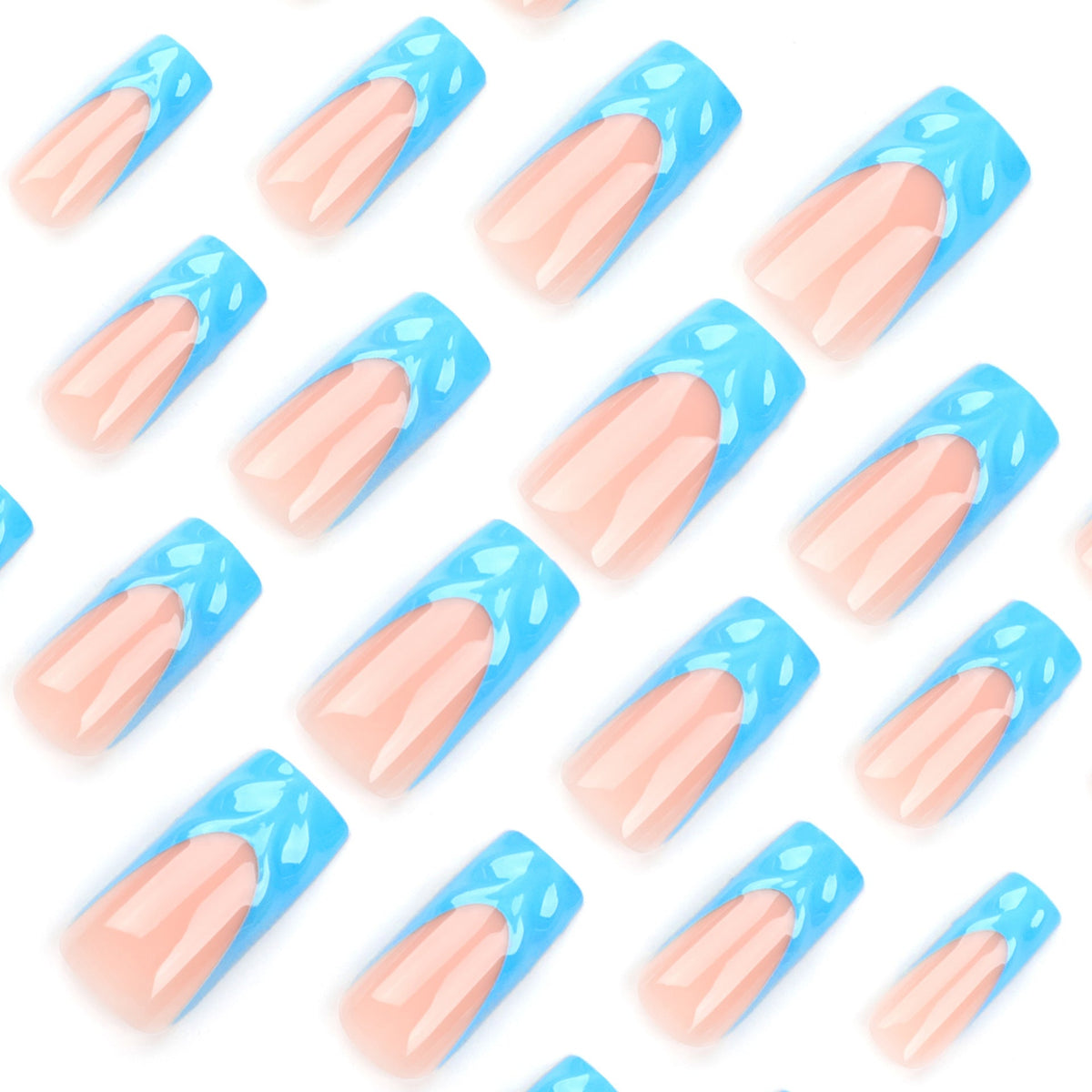 Blue Sculpted French 3D press-on nails