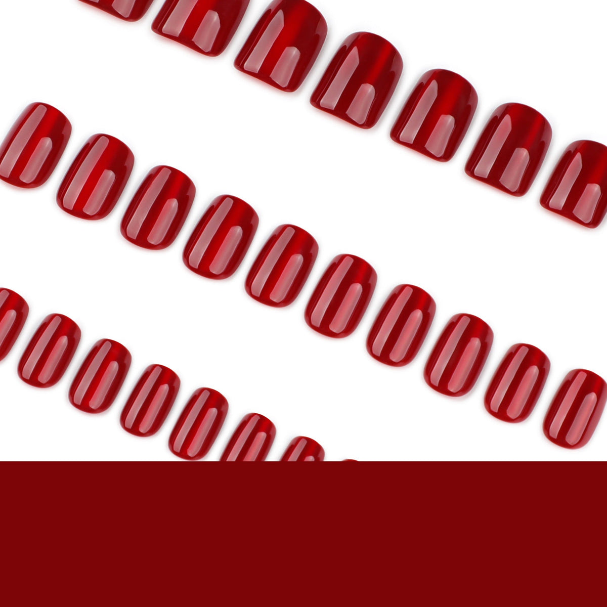 Burgundy Flash Cat Eye short square 30-piece press-on nail set