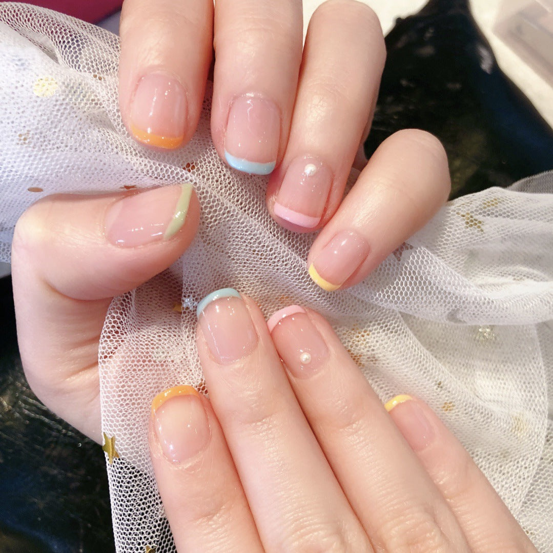Pastel Prism French medium square rainbow press-on nails