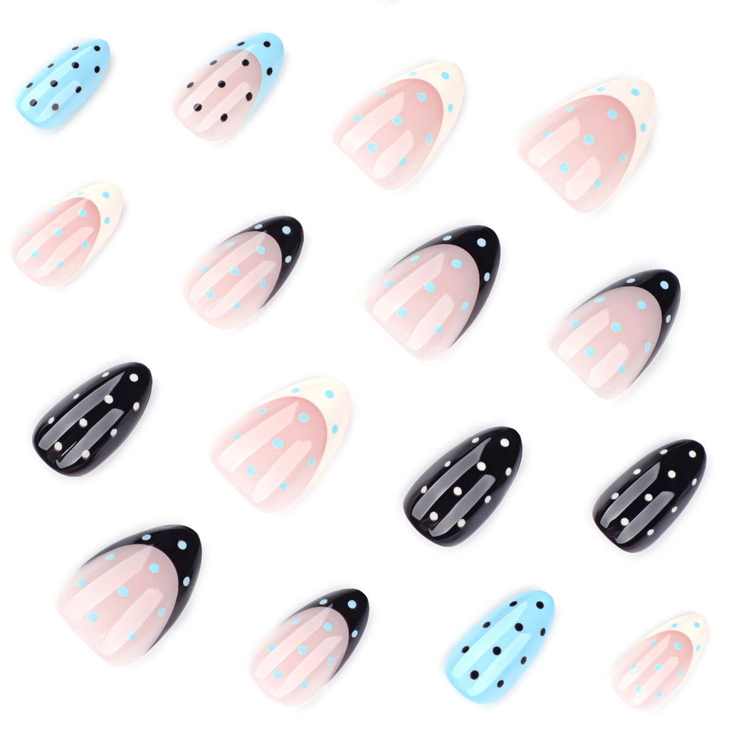 Polka Dot French almond press-on nails