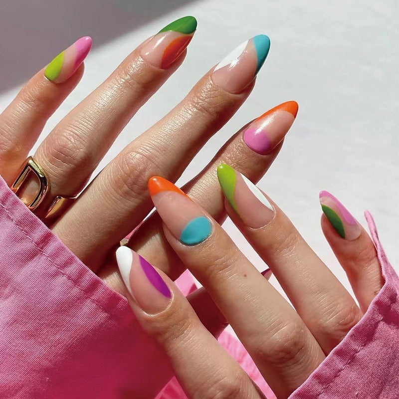 Color French medium-long press-on nails