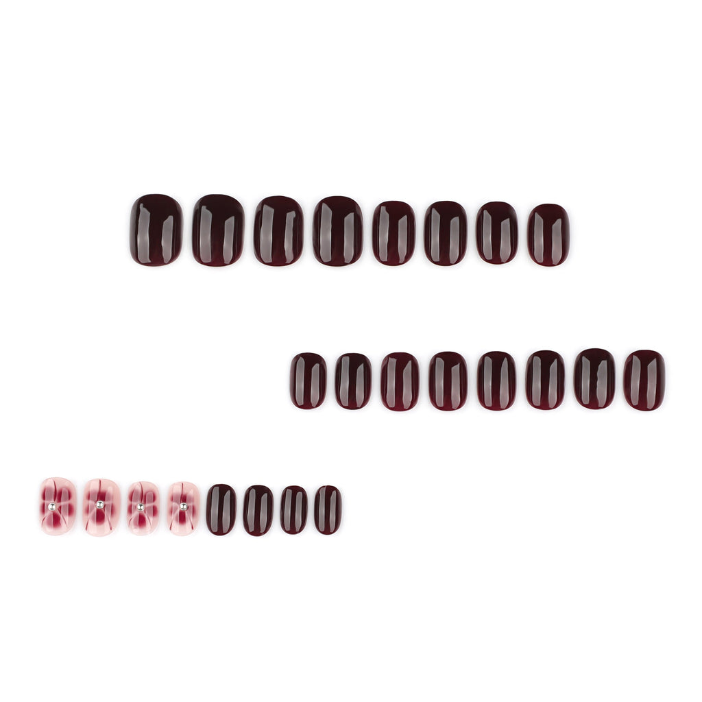 Burgundy Bloom floral press-on nails