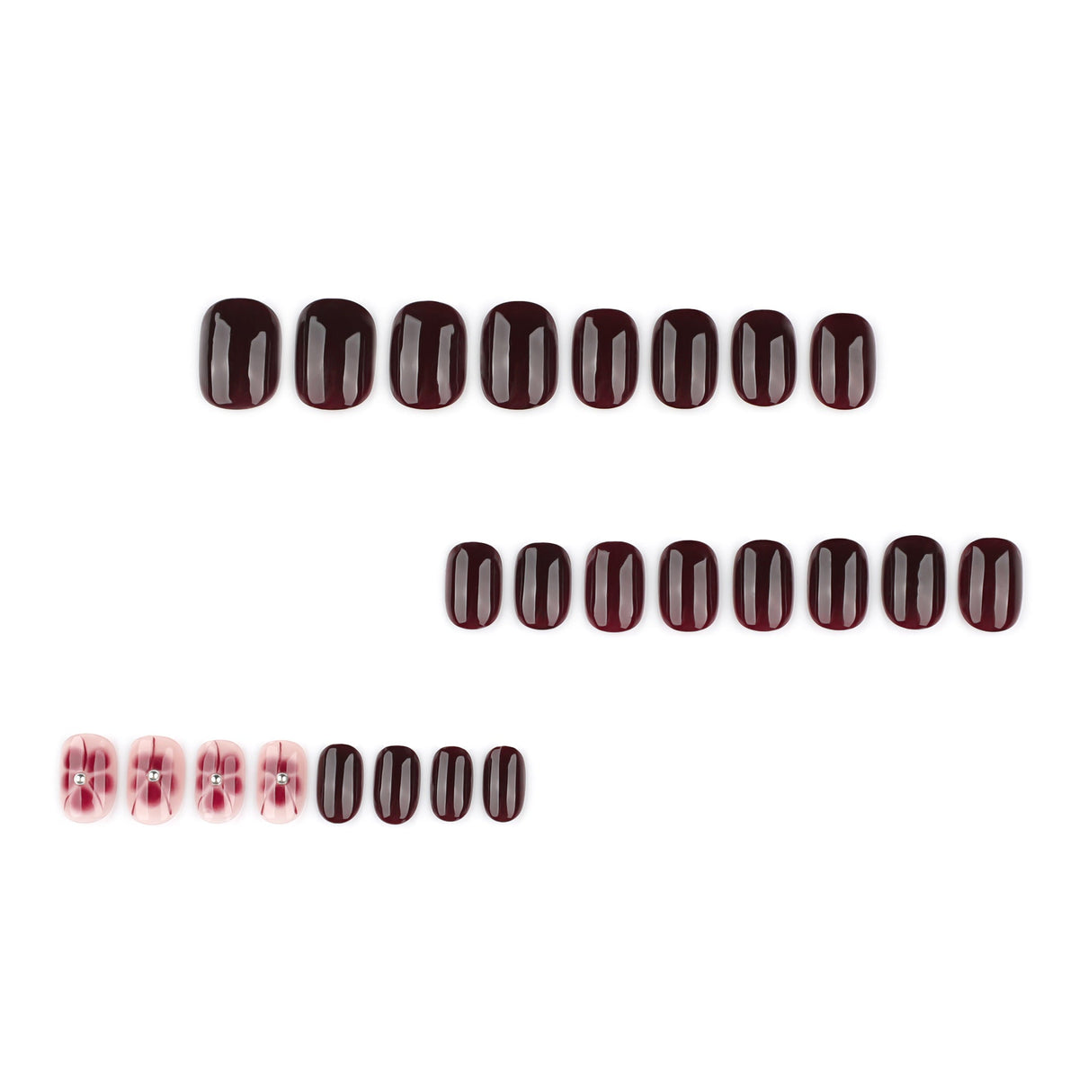 Burgundy Bloom floral press-on nails