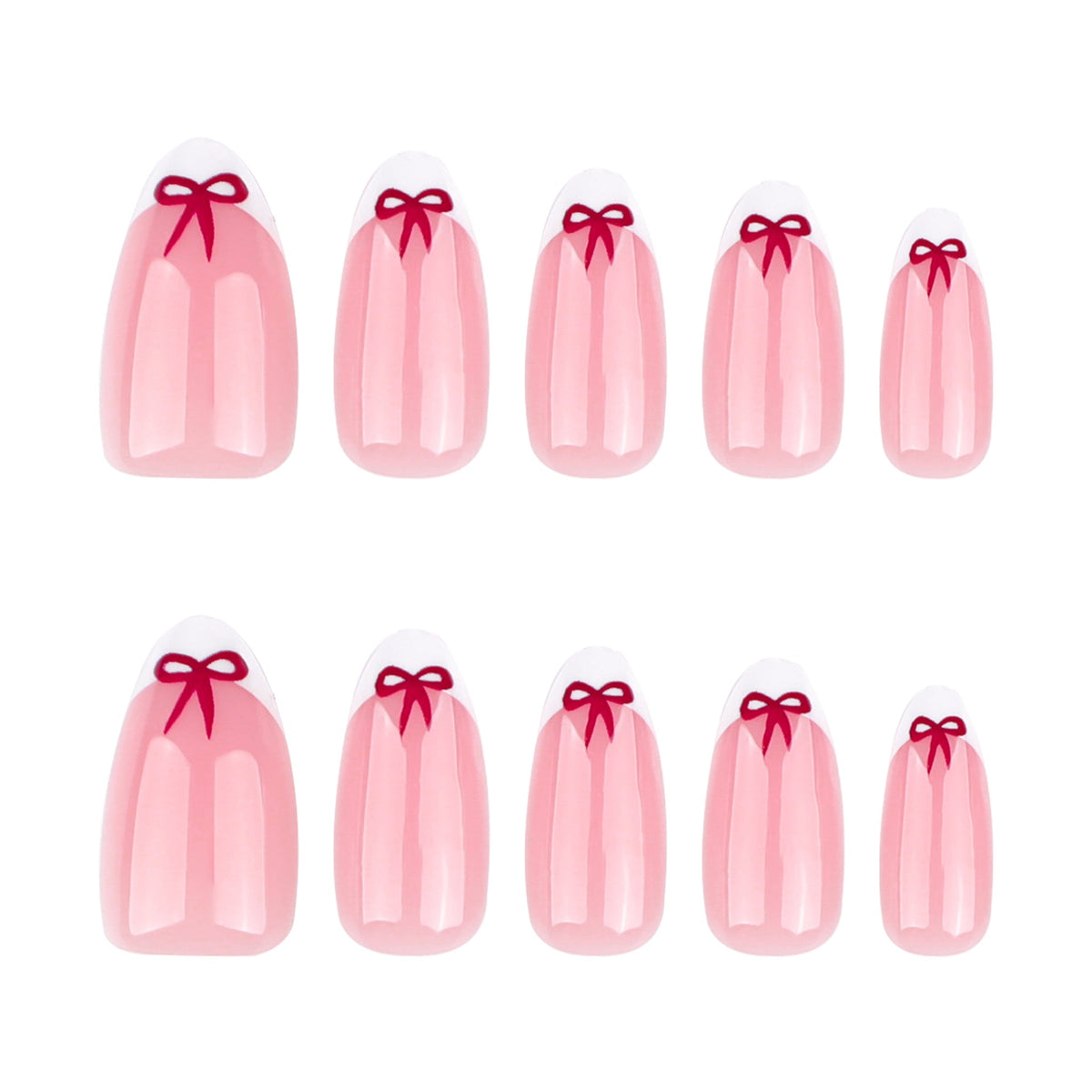 Burgundy Bow French white French press-on nails