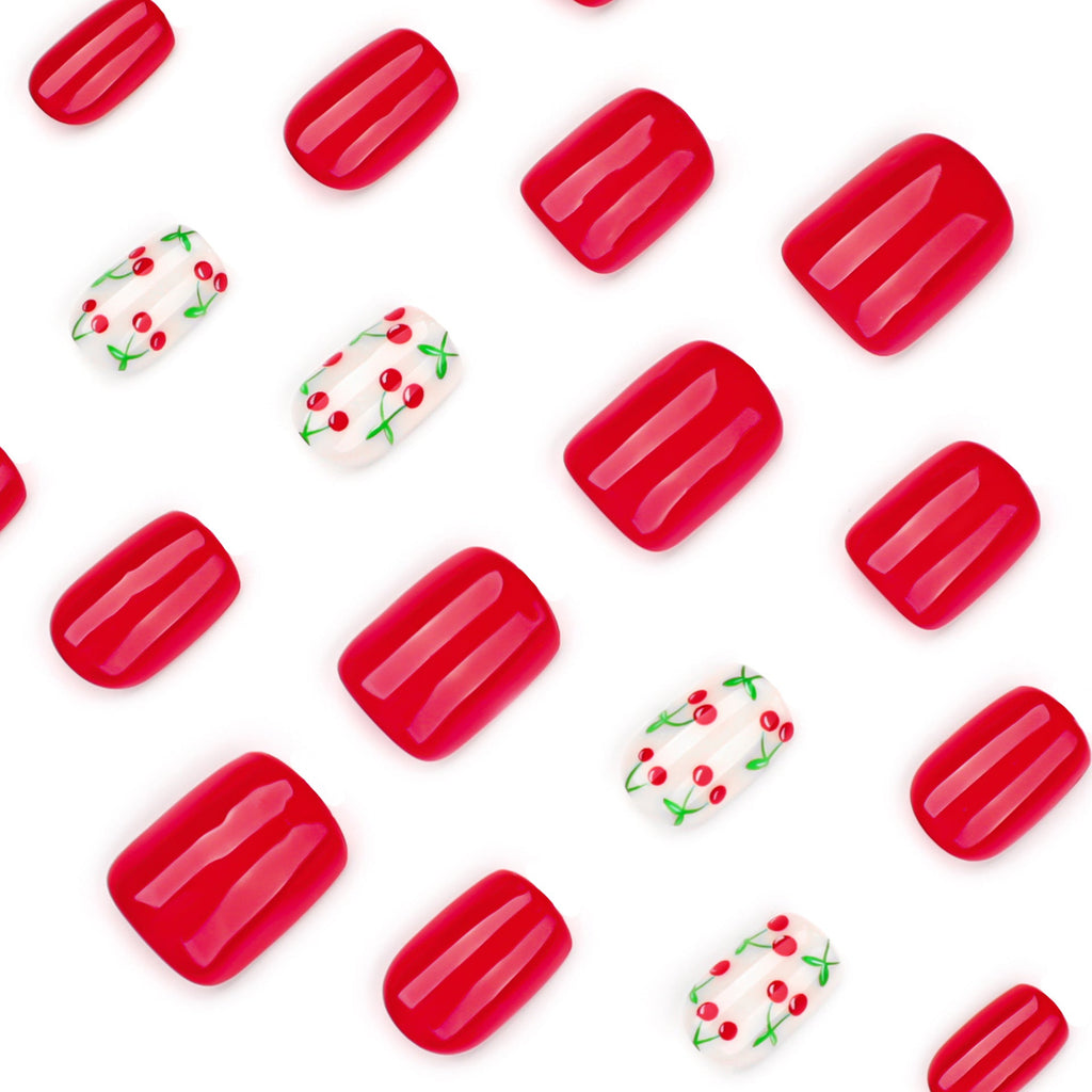 Cherry Pop short square press-on nails