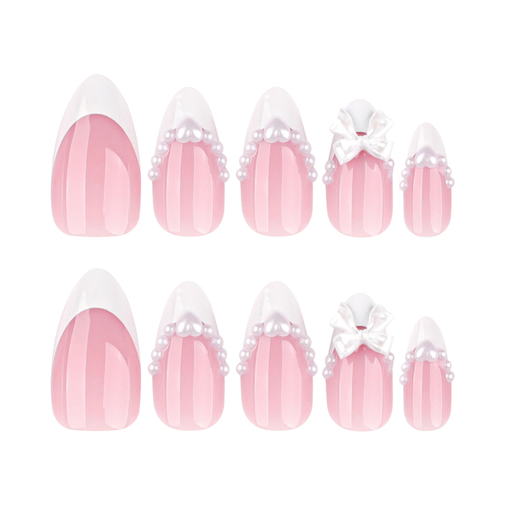 Pink Bow French almond press-on nails