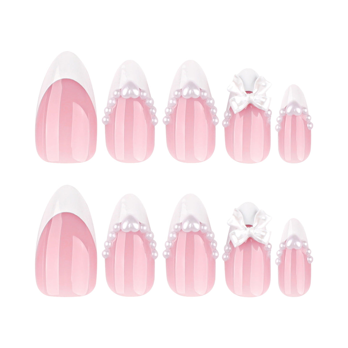 Pink Bow French almond press-on nails
