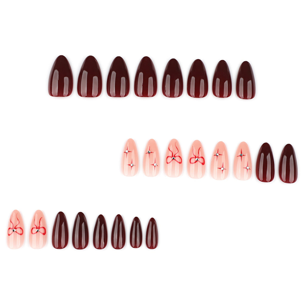 Burgundy Bow Oval press-on nails