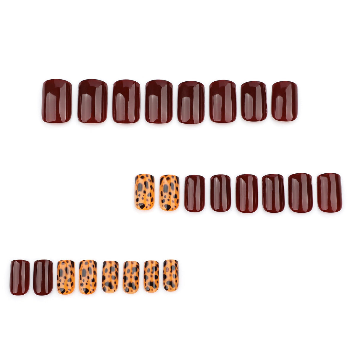Burgundy Leopard short square press-on nails